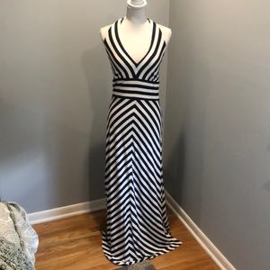 Navy and white striped maxi